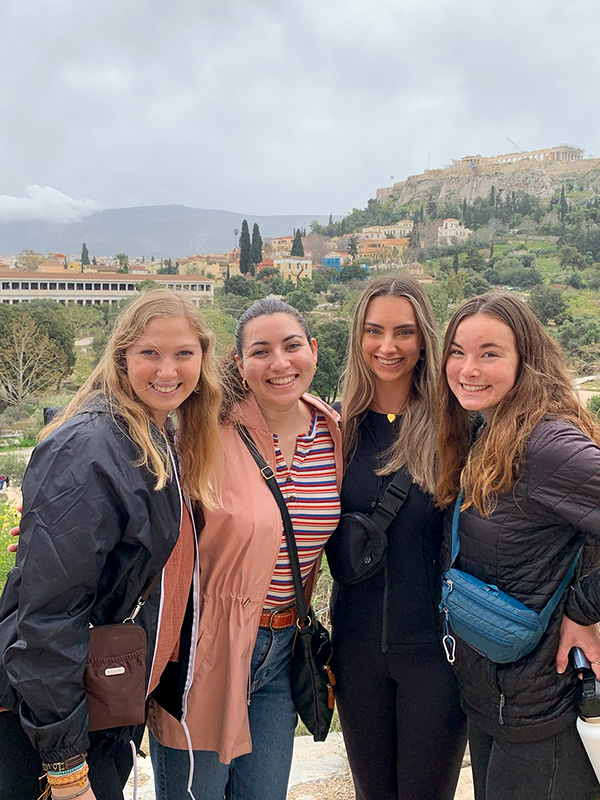 Calley Stein and three of her classmates in Athens.